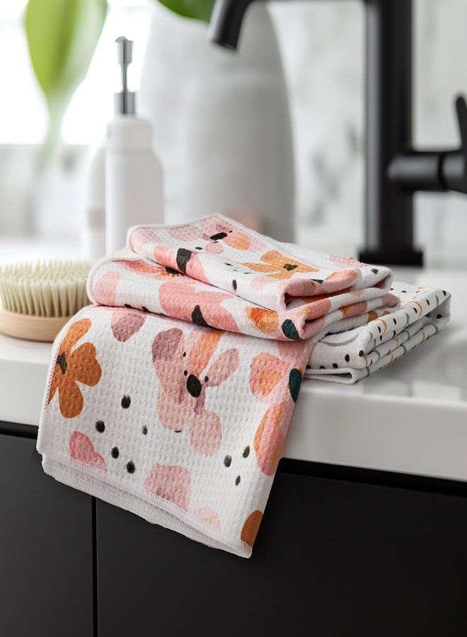 RECYCO Waffle Kitchen Towel Set of 2 - Quick Dry Microfiber Sustainable Dish Towels - Ultra Absorbent Reusable Cleaning Tea Towels - Lightweight Hand Towels,16”x 28”, Blossom Breeze - Image 1